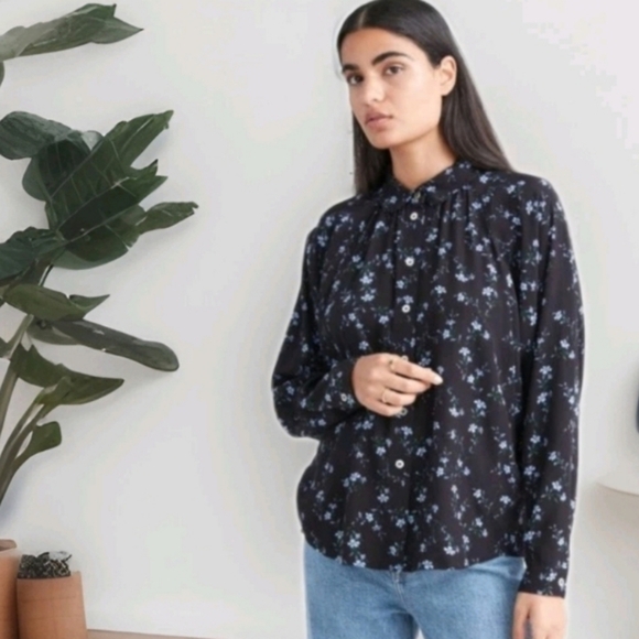 & Other Stories Tops - & Other Stories Black Floral Blouse Dolman Bat Wing Sleeves Peasant Top Size S